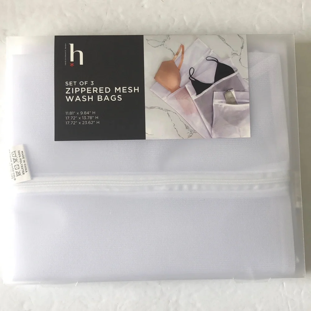 Home Expressions 3 zippered mesh wash bags white